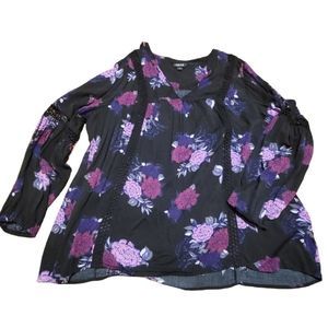 Torrid Size 2 or 2X Floral Flowy Boho Shirt with Trim.
